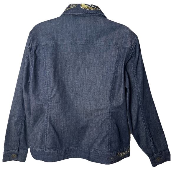 Chicos Embellished Denim Jacket Size 2 Gold Sequin Beaded Jean Western Glam Y2K - Picture 7 of 16
